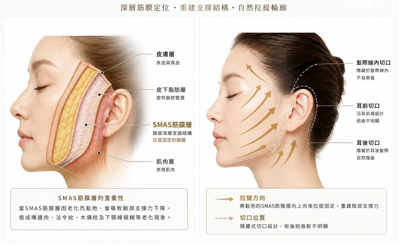無痕筋膜拉提解剖與方向圖
